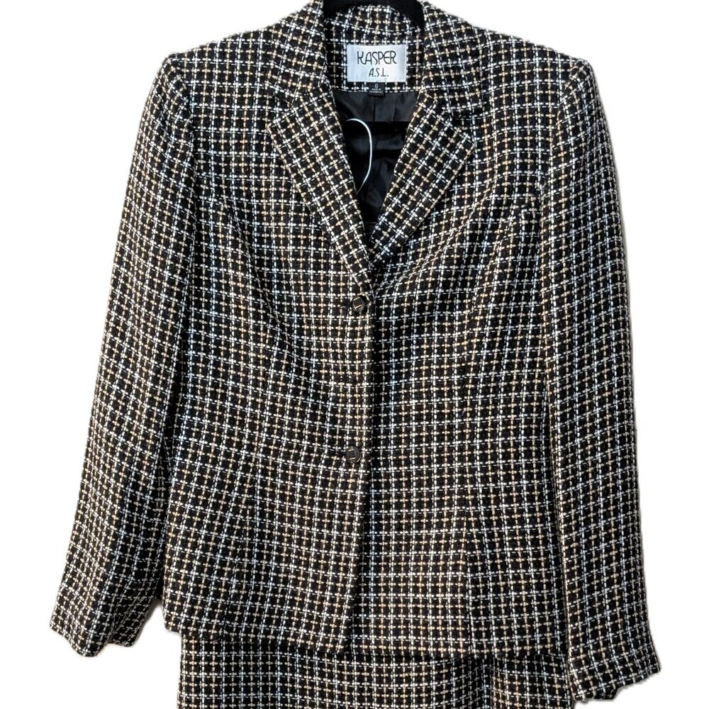 NWT Kasper A.S.L. Women's Tweed Skirt Suit Classic Black/Cream Bouclé. Size 6